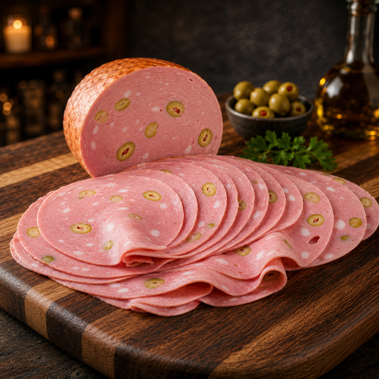 Halal Beef Mortadella Bologna with Olives | High Quality | Perfect For Sandwiches |