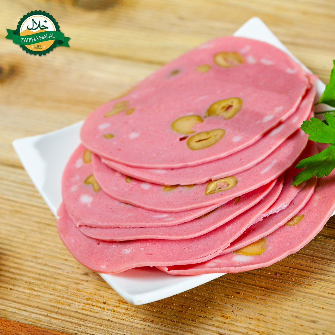 Halal Beef Mortadella Bologna with Olives | High Quality | Perfect For Sandwiches | - HalalWorldDepot