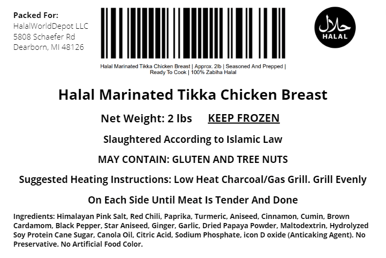 Halal Marinated Tikka Chicken Breast | Seasoned And Prepped | Ready To Cook | - HalalWorldDepot